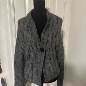 Cop Copine Paris Sweater Cardigan Sweater Small Gray With Red Trim